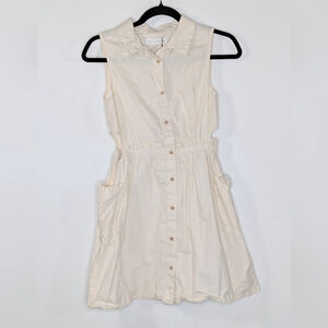 Zara Girls Side Cotton Cut Out Sleeveless Elastic Waist Midi Dress‎ Cream 11 12